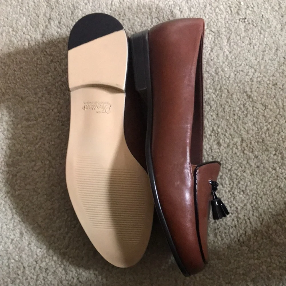Trotters Brown Tasseled Leather Upper Flat Slip On Shoes-Size 10WW